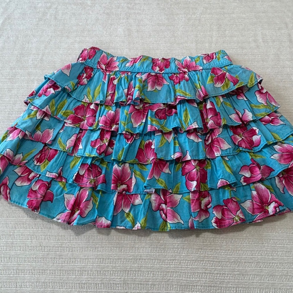 Hollister Blue Pink Floral Tiered Ruffle Mini Skirt Small Tropical Y2K Summer - Picture 2 of 7